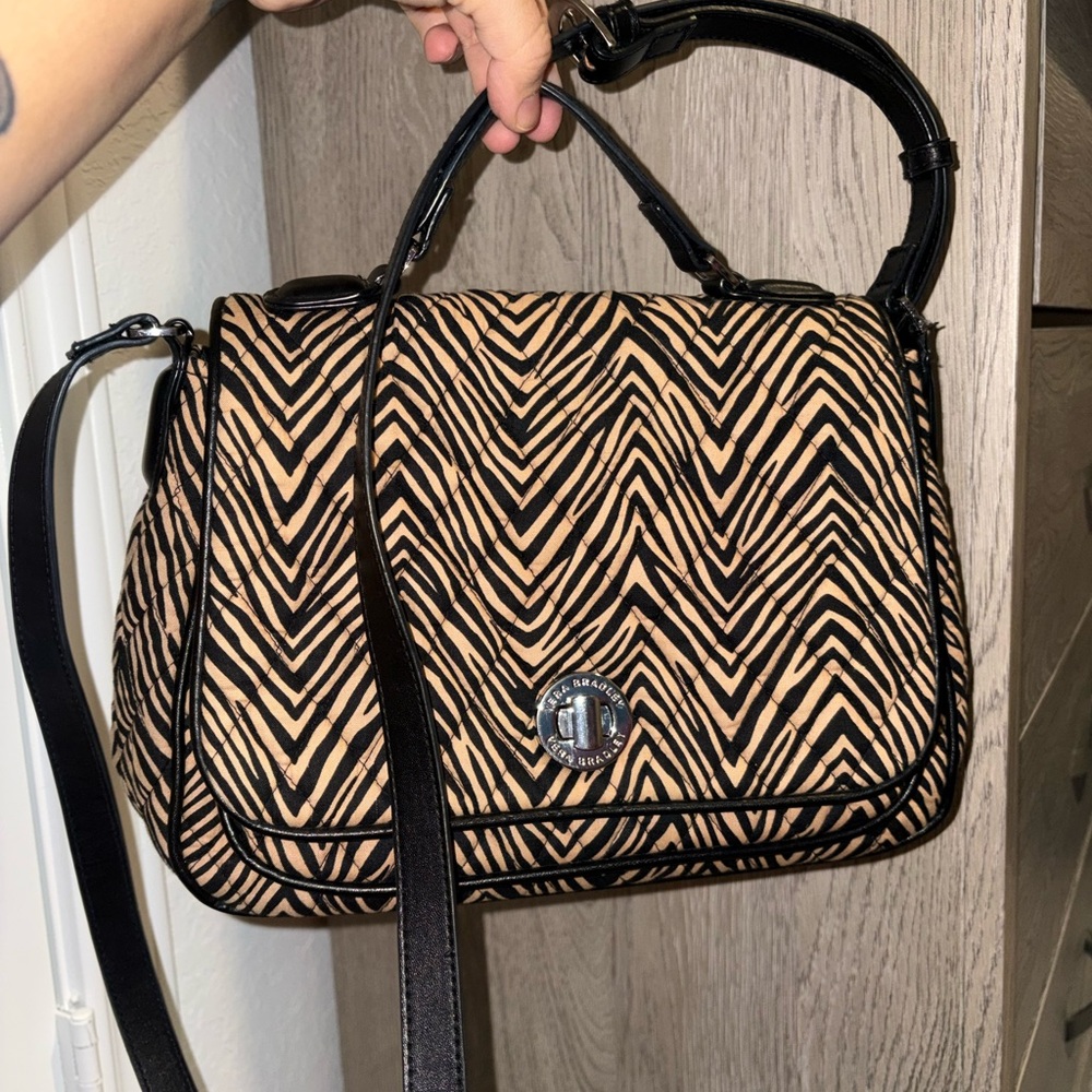 Vera Bradley Black and Tan Chevron Satchel